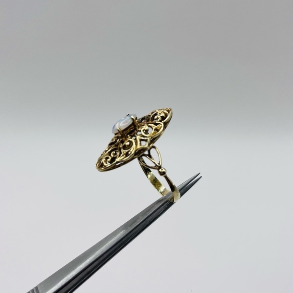 14k Gold Vintage Filigree Natural Opal Ring - Picture 7 of 9